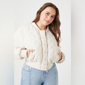 Quilted Bomber Jacket in Cream – Women’s Cozy Coat, New